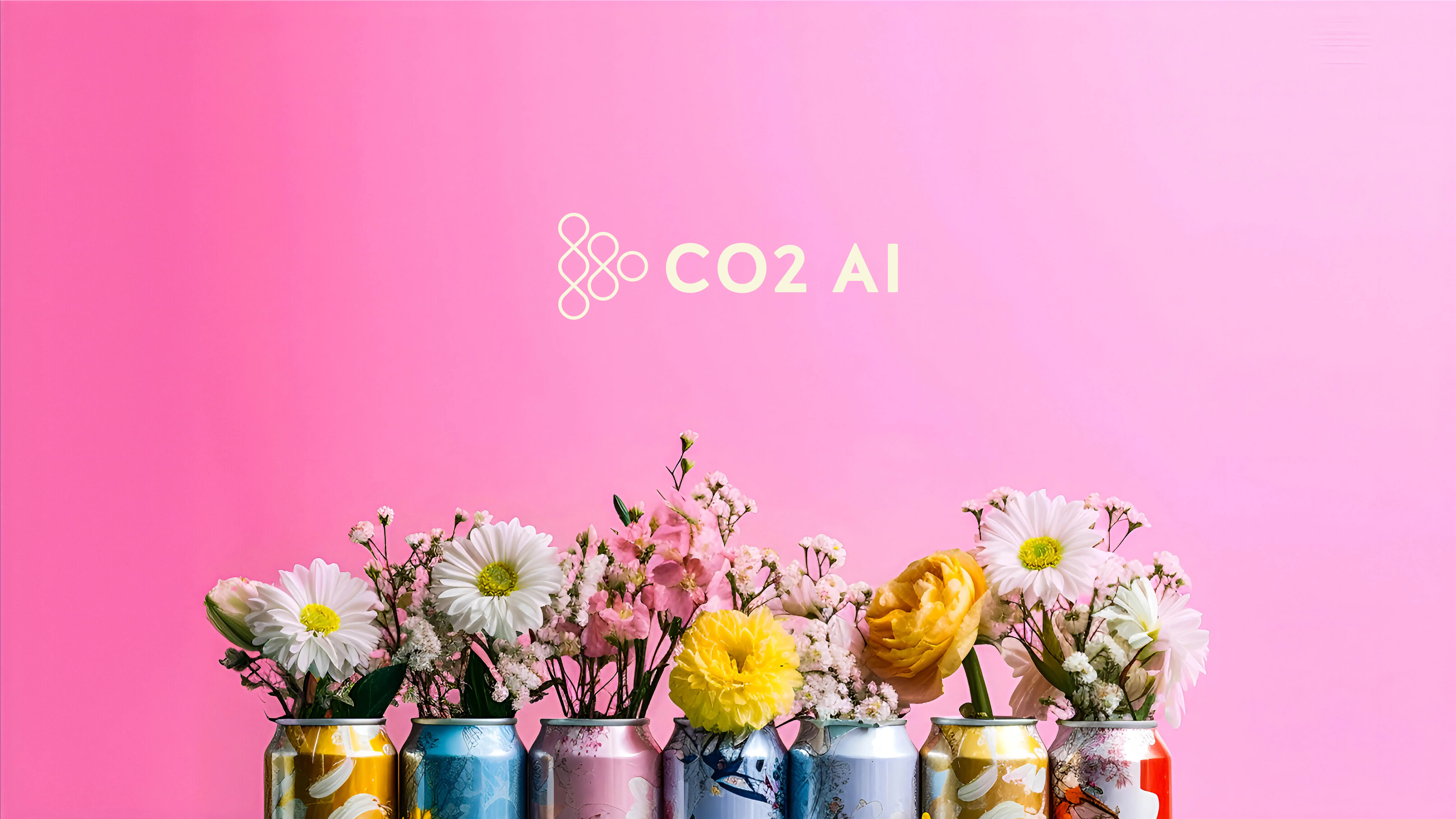 Banner of CO2 AI with painted cans with flowers in them.